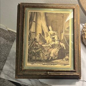 Vintage Framed Art Print box with Gold and Brown Accents